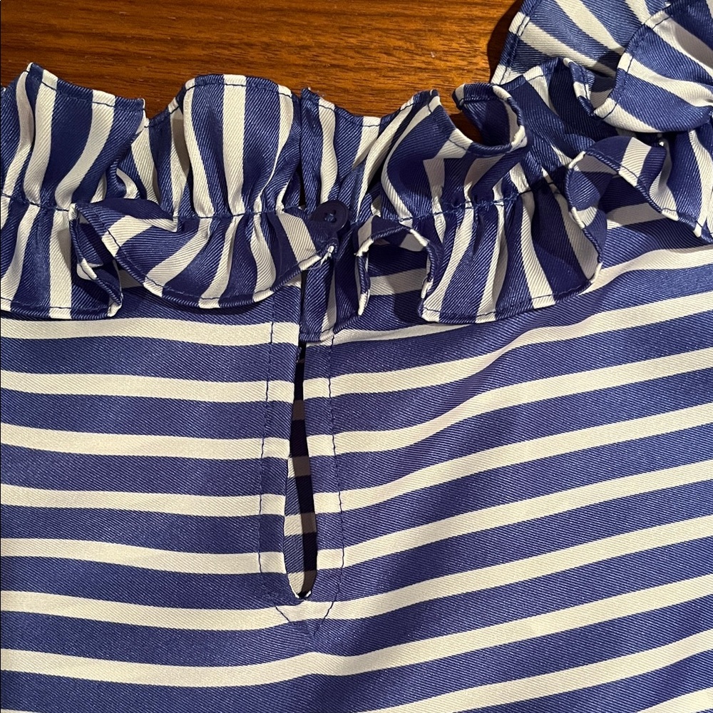 NWT RSVP by TALBOTS sleeveless striped shell top RUFFLED round neck side zip SP - Picture 11 of 13